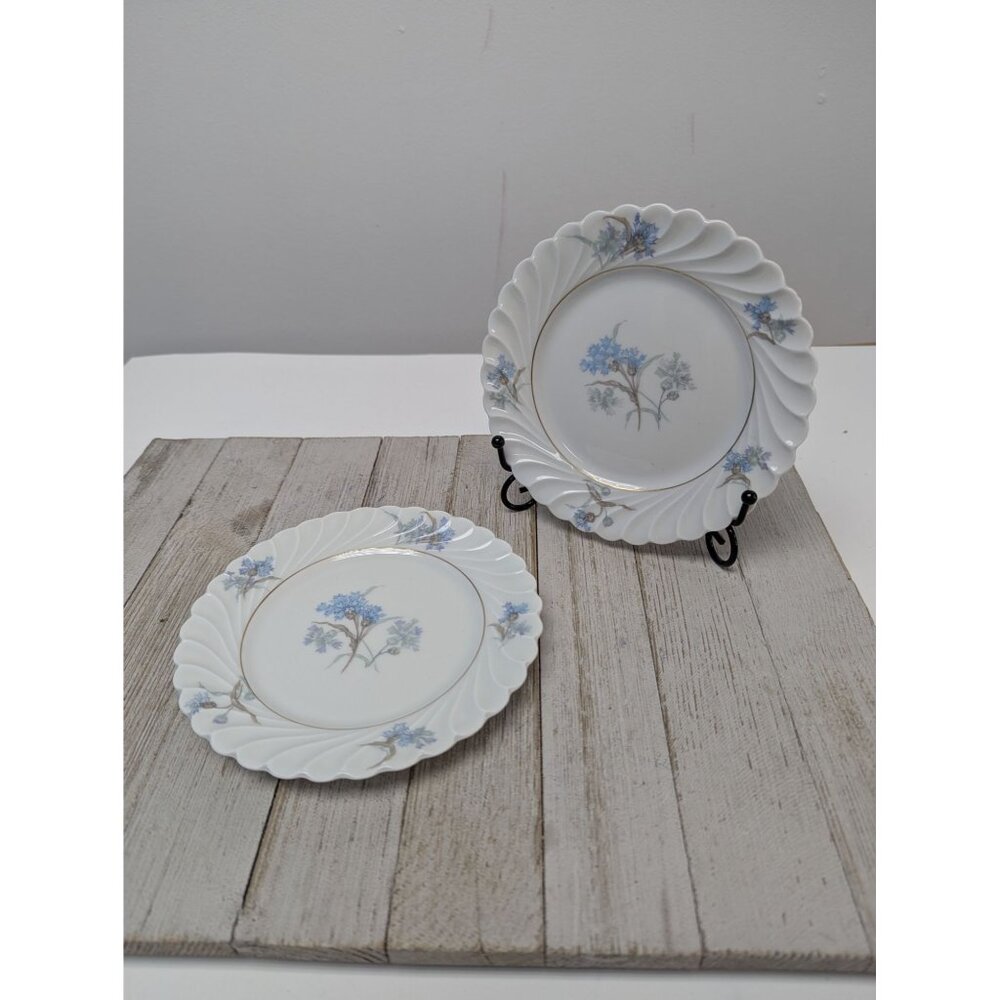 Haviland Limoges Bergere Set 2 Dessert Bread Plates Vintage Blue Flowers France